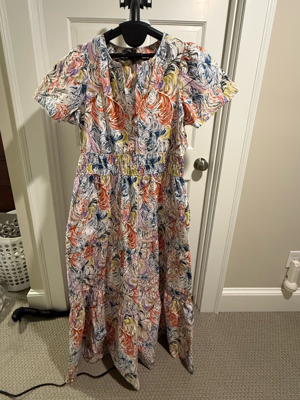 Anthropologie Somerset Multi-Color Swirl Print Short Sleeve Maxi Dress